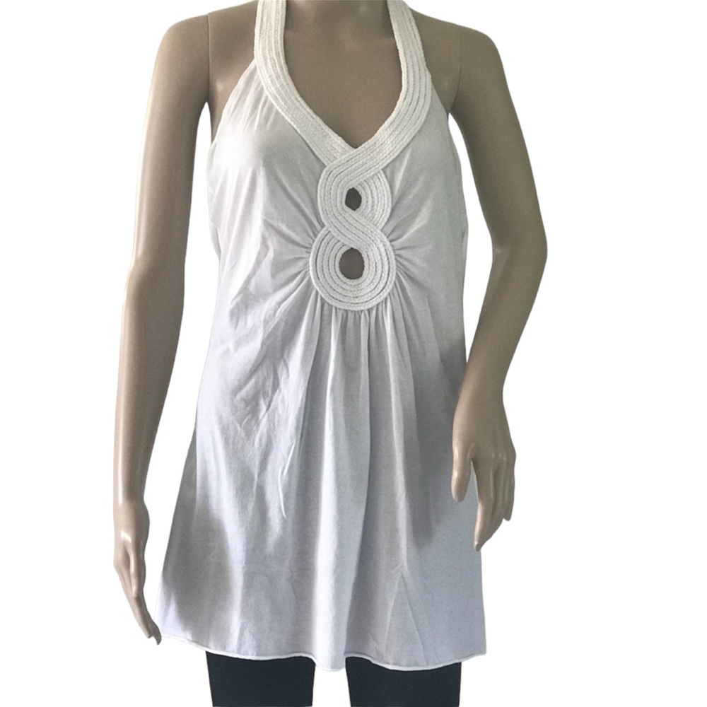 SISLEY   White Cotton Halter Top    Size Medium